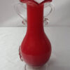 Vintage Murano 10" Vase in Red Handblown with Ruffled Yellow Flower