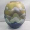 Crackle Glazed Ceramic Vase with Flying Gold Crane on Blue and Grey Mountain