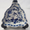 Triangular Scalloped Edges White Ceramic Condiments Serving Dish Blue Floral Design