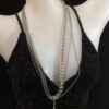 Multi-strand Stainless Heart Gem Pendant Ball Chain and Pearl Thread Belt