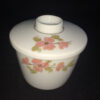 Handle less White Ceramic Pink Gold Floral Printed Tea Cup with Lid