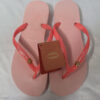 Light Pink Flip Flops Size 37-38 Peach Strap with Gold Snowflake Accent