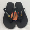 Black Flip Flops Size 37-38 Black Strap with Gold Snowflake Accent
